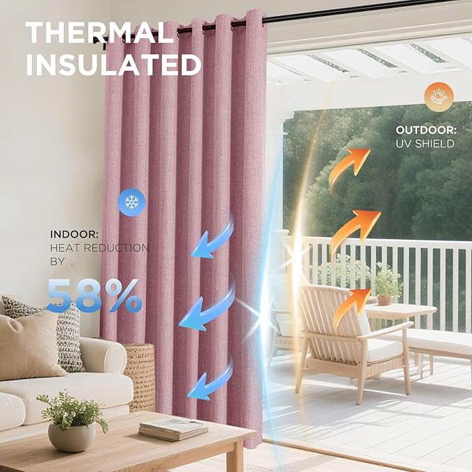 Joydeco Blackout Curtains 120 Inches Long 2 Panels Burg, Room Darkening Curtains for Bedroom, 100% Black Out Textured Thermal Drapes Privacy Protection 2 Panels Set(W52 x L120 Inch, Pink)