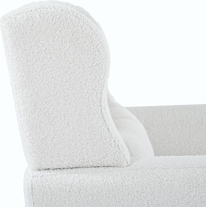 Accent Chair, Comfy Upholstered Living Room Chairs with High Tufted Backrest and Pillow, Wingback Reading Chair with Solid Wood Legs for Bedroom/Office,Teddy Fabric, White