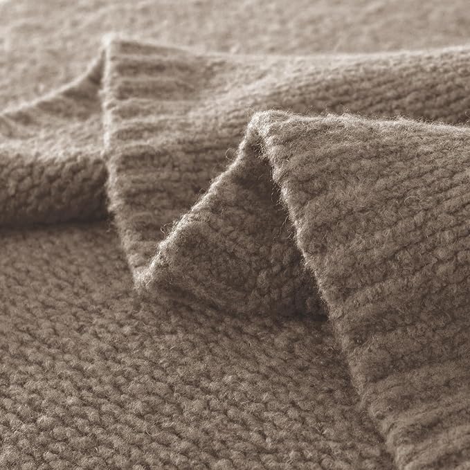 Carriediosa Wool Blend Knit Throw Blanket 60" X 80", 50% Recycled Polyester Soft Cable Knitted Fluffy Throws for Couch Lightweight Woven Blankets for Sofa Fuzzy Cozy Bed Cover, Taupe