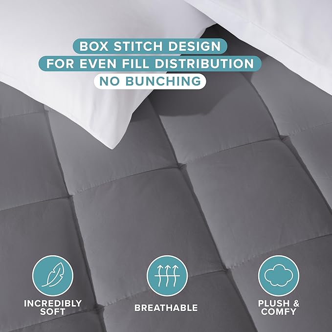 Bare Home Queen Mattress Topper Cotton Top - Plush Topper for Mattress - Fitted Mattress Cover - Cooling Breathable Air Flow - 8" to 21" Deep Pocket - Soft Mattress Pad (Queen, Grey)