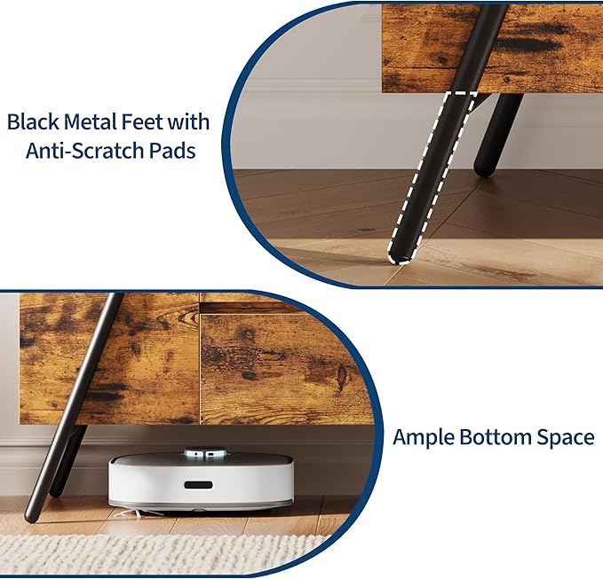 GarveeHome TV Stand for 47 Inch TV, Entertainment Center with 2 Drawers, Adjustable Shelves, U-Shaped Metal Legs, Farmhouse Wooden TV Console for Living Room, Bedroom, Amber Oak