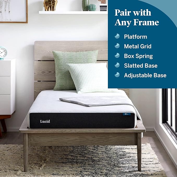 Lucid 6 Inch Memory Foam Mattress - Firm Feel - Gel Infusion - Memory Foam Infused with Bamboo Charcoal - Breathable - CertiPur Certified - Twin