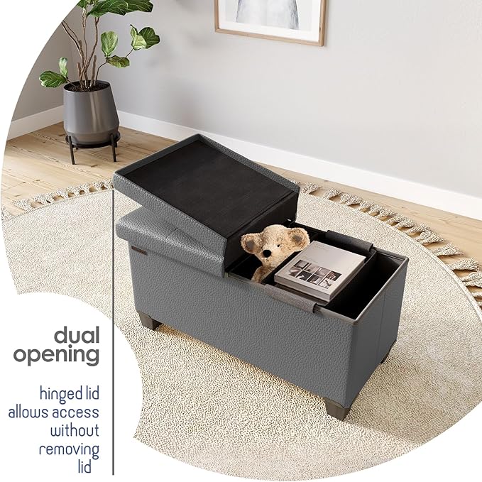 STORAGEBUD Storage Ottoman Bench with Bins, 30-in Storage Bench for Bedroom End of Bed, Folding Foot Rest Ottoman for Living Room Max 660lbs, Faux Leather Ottomans, Grey