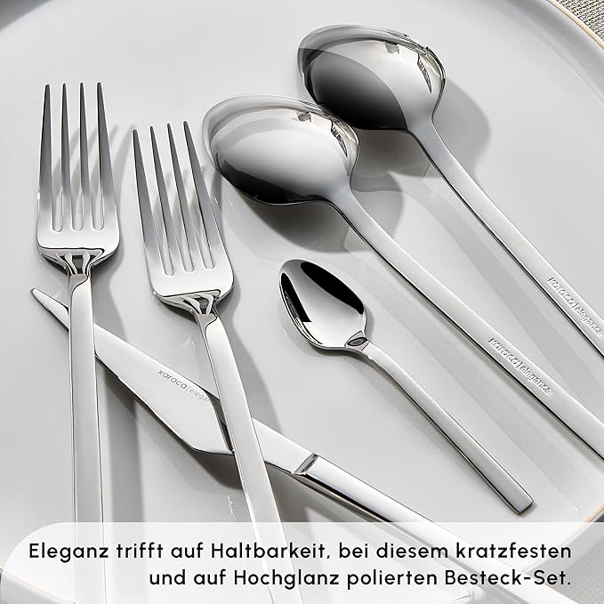 Karaca Boreas 84-Piece Kitchen Silverware Sets, Stainless Steel Cutlery Set for 12 People, Durable, Elegant, Dishwasher Safe, Includes Table & Dessert Spoons, Forks & Knives