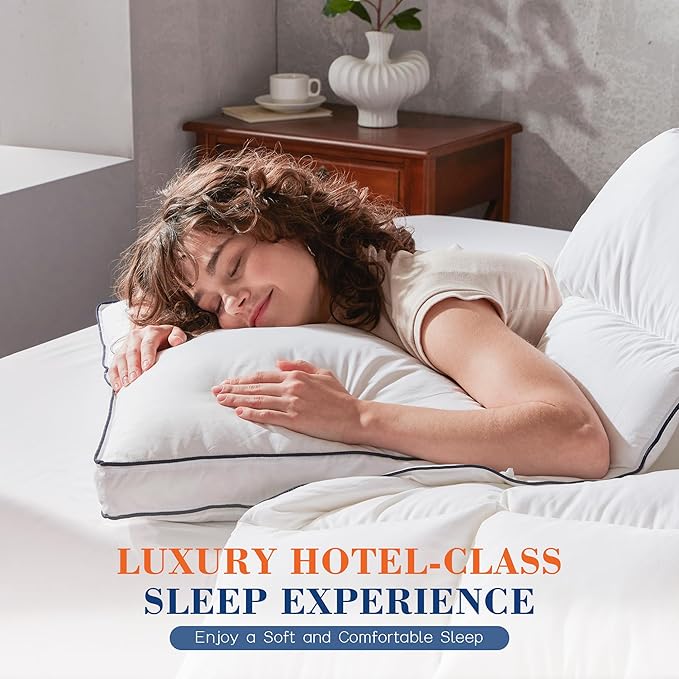 Decroom Goose Feather Down Fiber Pillows King Size Set of 2, Soft Pillows for Luxury Hotel Quality Gusseted Pillow 2 Pack, Bed Pillows for Sleeping, Breathable, Fluffy for Side, Back Sleepers