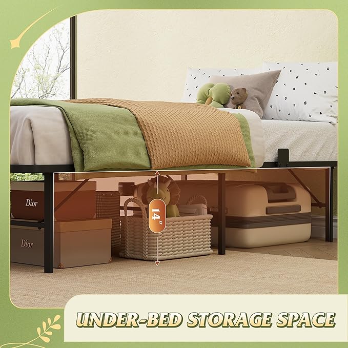 WLIVE Foldable Twin Bed Frames, Metal Platform Bed Frame Twin Size with Heavy Duty Steel Slats, No Box Spring Needed, Easy Assembly, No Noise, Black