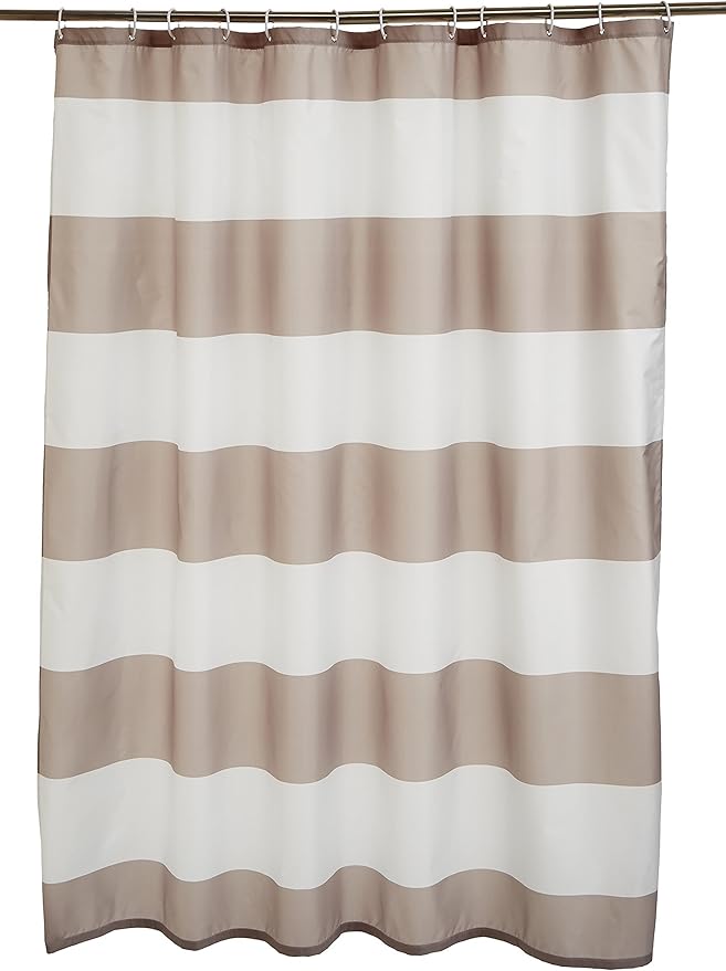 Amazon Basics Bathroom Shower Curtain, Water Resistant Fabric with Grommets & Hooks, Machine Washable, 72"x72", Light Brown, Beige