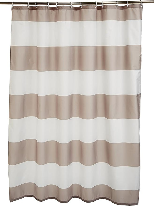 Amazon Basics Bathroom Shower Curtain, Water Resistant Fabric with Grommets & Hooks, Machine Washable, 72"x72", Light Brown, Beige