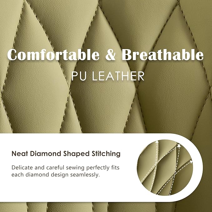 YOUNUOKE Armless Desk Chair Comfy Office Chair with Wheels Home Ergonomic Task Chair Adjustable Computer Chairs Modern Faux Leather Swivel Chair Upholstered Makeup Vanity Chair with Back(Avocado)