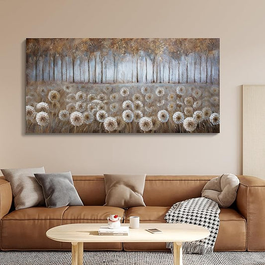 Large Living Room Wall Decor Brown Dandelion Canvas Wall Art Abstract Tree Forest Theme Picture Wall Decoration Modern Framed Prints Artwork Ready to Hang for Bedroom Home Wall Decor Size 29x58 inch