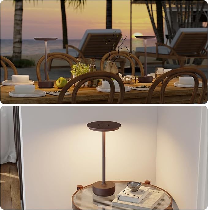 Rechargeable Table Lamps Cordless, Portable 5000mAh Outdoor Table Light, 3 Color Stepless Dimming LED Table Lamp with Memory Function, for Home/Dinner/Patio/Restaurant.(Rust)