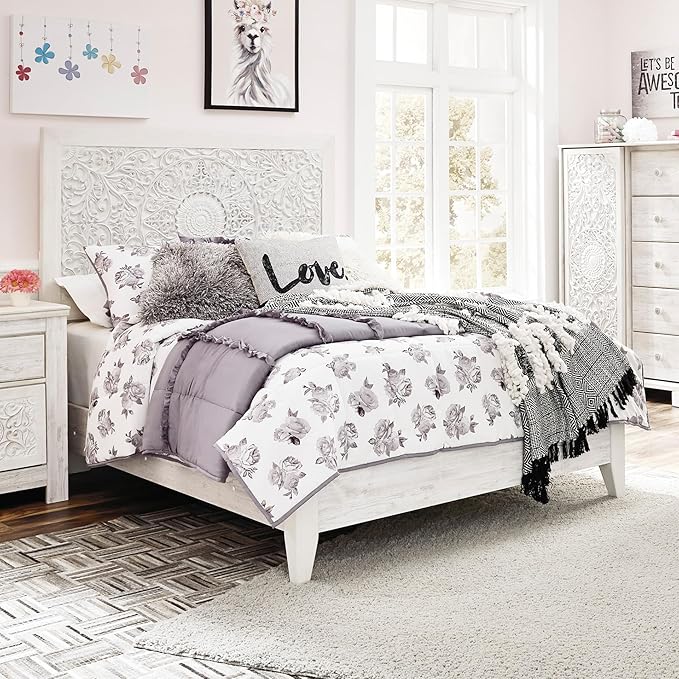 Signature Design by Ashley Paxberry Traditional Adjustable Full Panel Bed, Foundation or Box Spring Needed, White