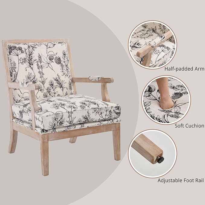 chairus Farmhouse Linen Accent Chair Set of 2, Upholstered Reading Chair with Solid Wood Frame Lounge Arm Chair with High Back for Living Room, Reception Room, Waiting Room, Floral Pattern
