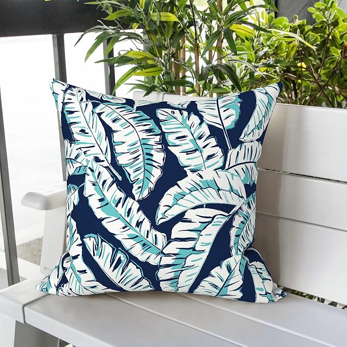 LVTXIII Outdoor Throw Pillows, Decorative Throw Pillows with Inserts, 16"x16" Square Pillows for Bed, Couch, Sofa and Patio Furniture, Set of 2, Baltic Palms White