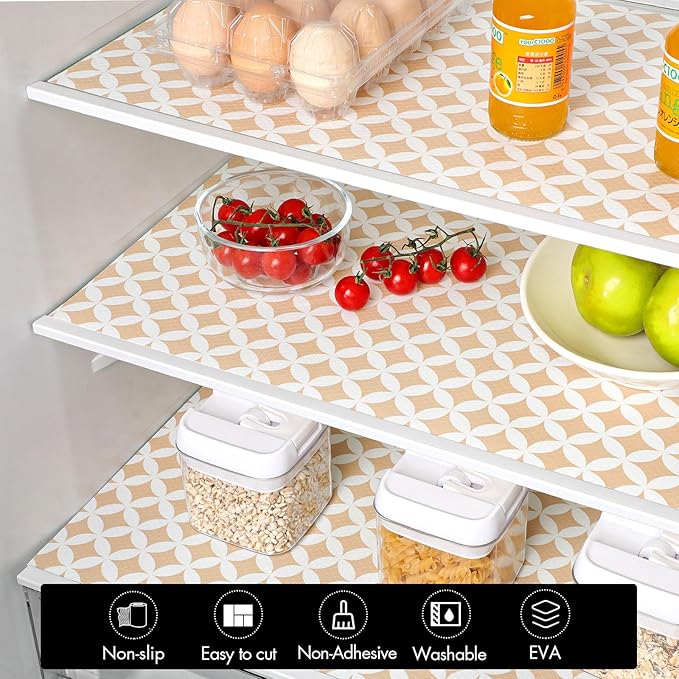 Cooyes Shelf Liner for Kitchen Cabinets – Non-Adhesive Waterproof EVA Liner for Drawers and Cabinets – Durable, Easy-to-Cut Shelf Paper with Modern Pattern