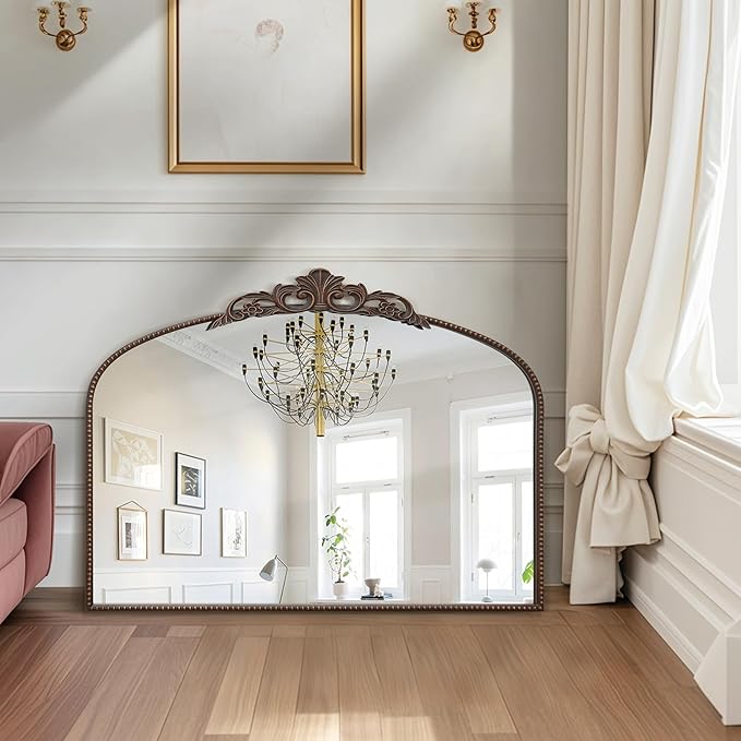 Micasso Bronze Large Vintage Mirror, 40"x 30" French Baroque Antique Arched Wall Mounted Mirror Decorative Ornate Entryway Mirror for Wall Decor, Living Room, Hallway