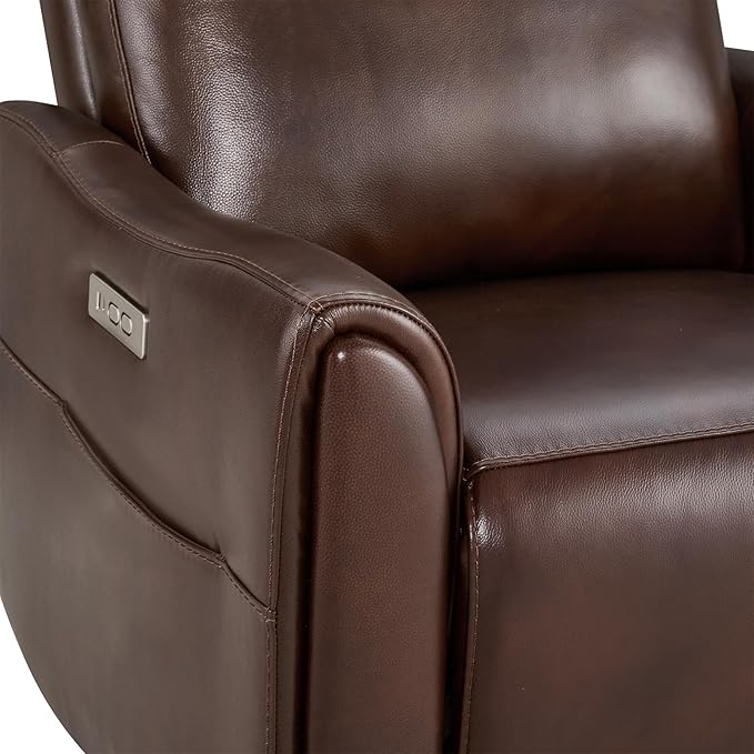 Watson & Whitely Genuine Leather Power Recliner Chairs for Adults, Swivel Glider Recliner Chair for Living Room with Charging Ports, Dark Brown