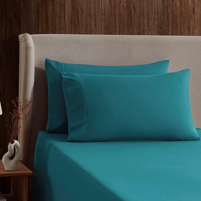 Nestl Short Queen Sheet Set - 1800 Ultra-Soft Microfiber - Double Brushed - Deep Pockets - Easy Fit - 4 Piece Set - Bed Sheets (Short Queen, Teal)