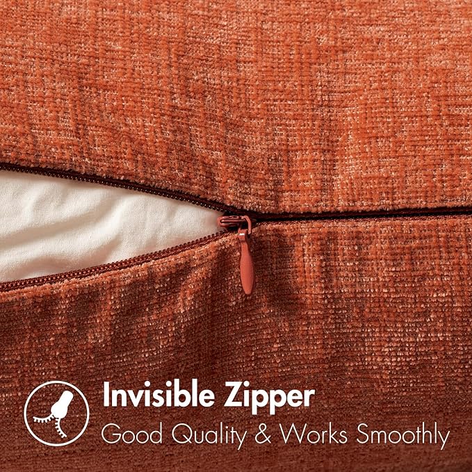 MIULEE Fall Pack of 2 Rust Throw Pillow Covers 12x20 Inch Soft Chenille Pillow Covers for Sofa Living Room Couch Solid Dyed Cases