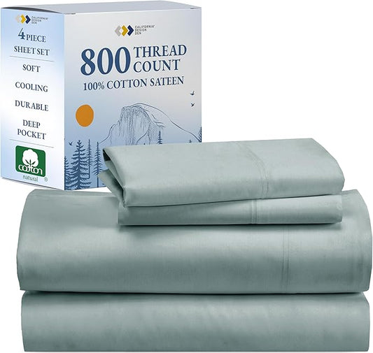 California Design Den Luxury Queen Size Sheets Set - Buttery Soft 800 Thread Count 100% Cotton Sateen - Beats Fake Egyptian Cotton Claims, Durable Deep Pocket Fitted Sheet (Soft Teal)