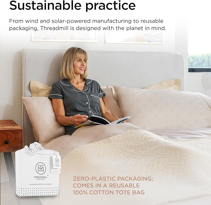 Threadmill King Size Sheets for King Mattress | 800 Thread Count Jacquard Celine Light Beige | Better Than Egyptian Cotton | 4 Pc Bed Sheets | Damask Sheet Fits 16'' Deep Pocket | 100% Cotton Sheets