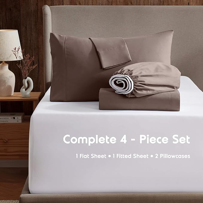 Nestl Split King Sheet Set - 1800 Ultra-Soft Microfiber Bed Sheets - Double Brushed - Deep Pockets - Easy Fit - 5 Piece Set - Bed Sheets & Pillowcases (Split King Size, Chocolate Brown)