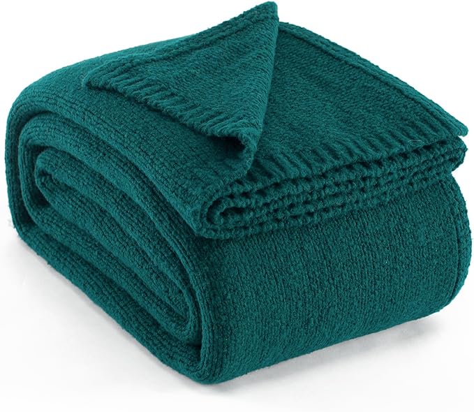 Carriediosa Wool Blend Knit Throw Blanket 50" X 60", 50% Recycled Polyester Soft Cable Knitted Fluffy Throws for Couch Lightweight Woven Blankets for Sofa Fuzzy Cozy Bed Cover, Dark Teal