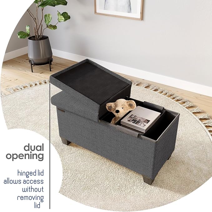 STORAGEBUD Storage Ottoman Bench with Bins, 30-in Storage Bench for Bedroom End of Bed, Folding Foot Rest Ottoman for Living Room Max 660lbs, Fabric Ottomans, Grey