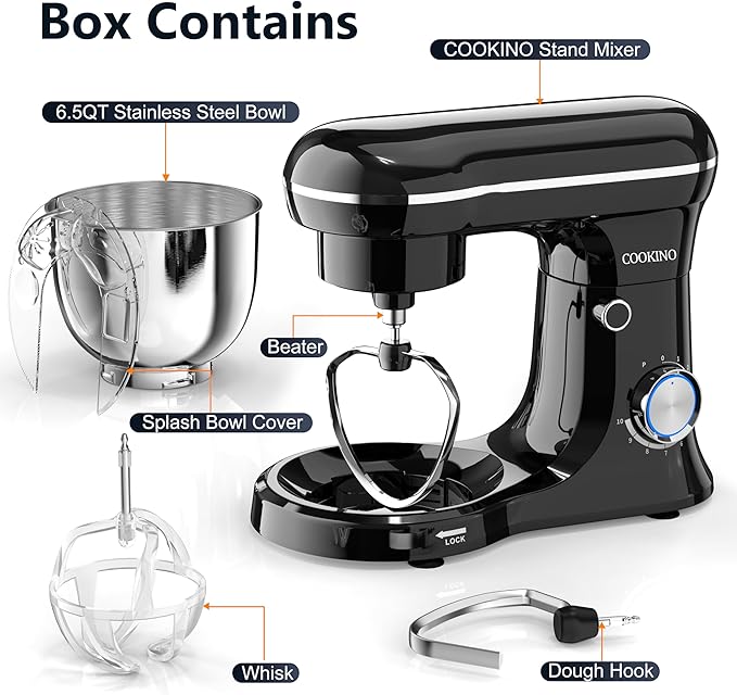 Electric Stand Mixer,10 Speeds Tilt-Head Food Mixer, 3-IN-1 Kitchen Mixer for Daily Cooks with 6 QT Bowl,Dough Hook, Beater, Whisk (Onyx Black)