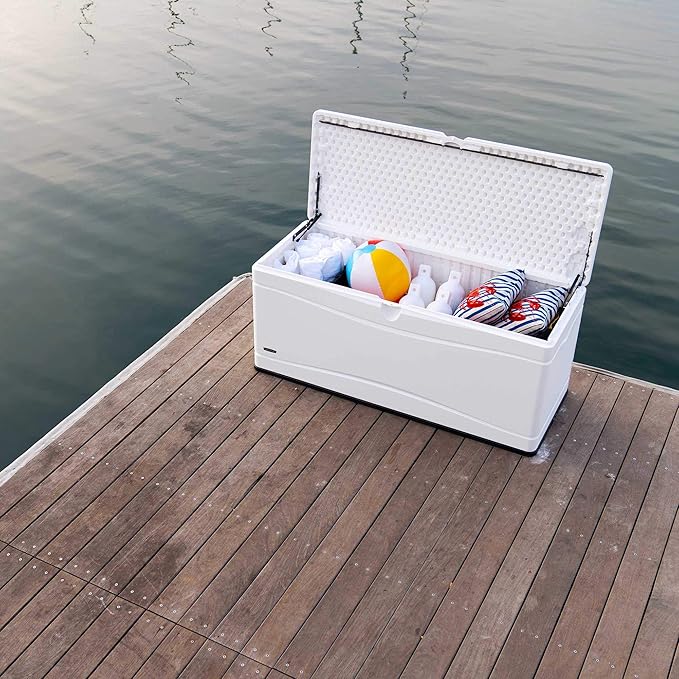 Lifetime 60348 Marine Dock, 130 Gallon Deck Box, Arctic White