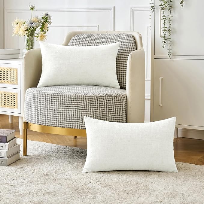 MIULEE Pack of 2 Couch Throw Pillow Covers 12x20 Inch Soft White Chenille Pillow Covers for Sofa Living Room Solid Dyed Pillow Cases