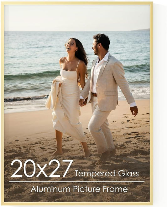 20x27 Metal Picture Frame - Gold Aluminum Picture Frames with Real Glass, Wall Mounting Horizontally or Vertically, Diploma, Certificates and Decor for Wall Gallery 27x20 Frame, Gold