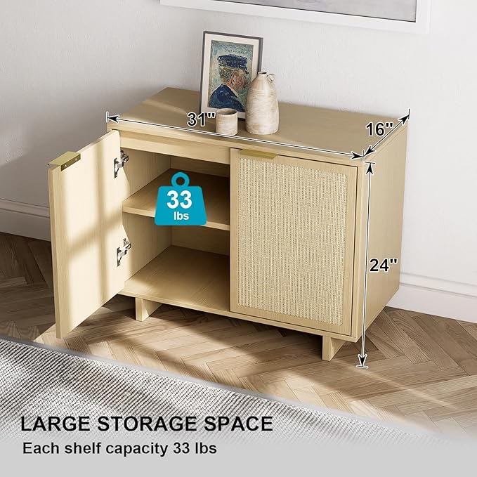 TV Stand for Living Room, Boho Entertainment Center for Bedroom with Adjustable Shelves, Farmhouse Television Stands with Large Storage, Media Console Table