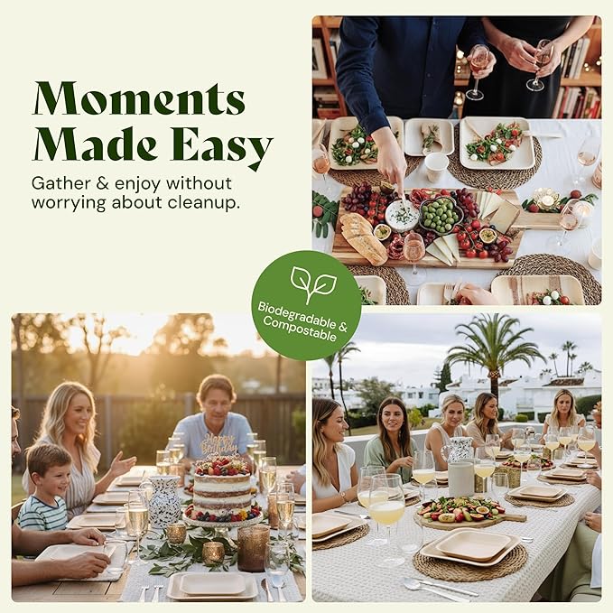 Chic Leaf Compostable & Biodegradable Palm Leaf Disposable Bamboo Plates - Disposable Party Plates for Appetizers, Christmas Dinner, Holiday Meal, Turkey - Party Supplies (4'' - 50 Pack)