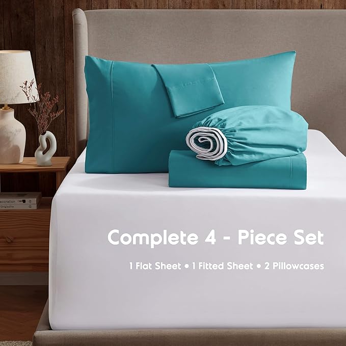 Nestl King Sheet Set - Luxury 1800 Ultra-Soft Microfiber King Bed Sheets - Double Brushed - Deep Pockets - Easy Fit - 4 Piece Set - Bedding Sheets & Pillowcases (King, Teal)