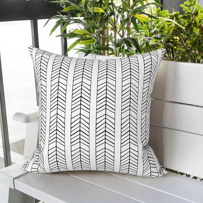 LVTXIII Outdoor Throw Pillow Covers 16 x 16 Inch, Covers ONLY Modern Cute Pattern Decorative Square Toss Pillow Case Pack of 2 for Home Patio Garden Sofa Bed Furniture, Herringbone White