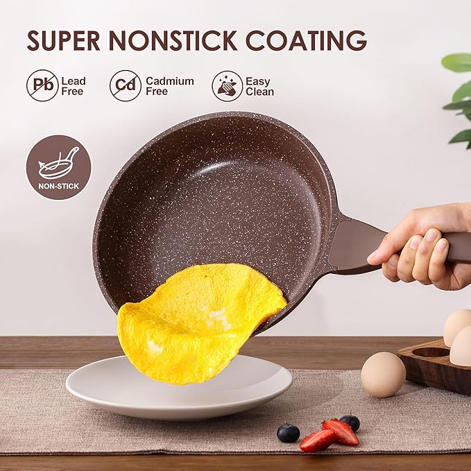 SENSARTE Nonstick Cookware Set 16-Piece, Healthy Pots and Pans Set, Non-stick Kitchen Cooking Set with Stay-Cool Handles, Silicone Utensils and Pot Protectors