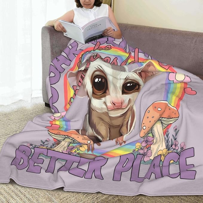 Sugar Glider Blanket Sugar Glider Throw Blanket Soft Fleece Flannel Petaurus Breviceps Gifts for Teens Lovers Stuff Plush for Couch Sofa Bed Room Decor 60"X80"