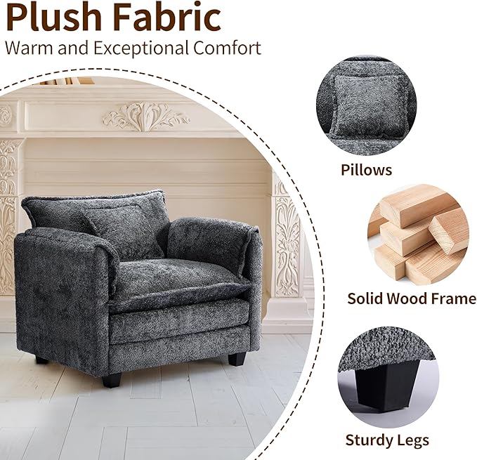 SweetGO corporation 42'' Plush Single Sofa Accent Chair with Ottoman for Living Room/Bedroom, Modern Couch for Cozy Lounge Chair for Reading