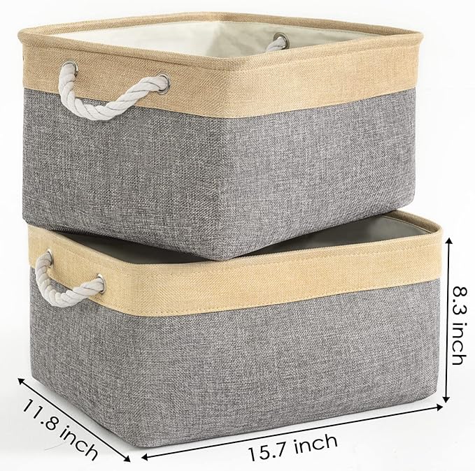 TheWarmHome Fabric Storage Bins Baskets for Organizing, Large Sturdy Storage Basket W/Handles, Decorative Foldable Storage Baskets for Shelves Closet Nursery Toy (Large - 3 Pack 15.7L×11.8W×8.3H)