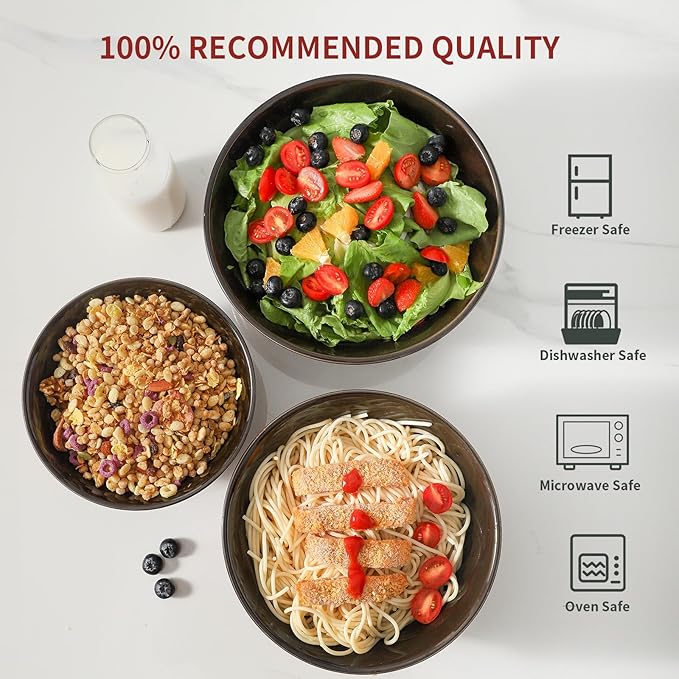 Hasense Mixing Bowls Set of 3, Procelain Serving Bowls Set for Cooking, Baking, Large Nesting Bowls for Salads, Fruit, 2.1/1.5/1.0 Qt, Dishwasher & Microwave Safe, Red