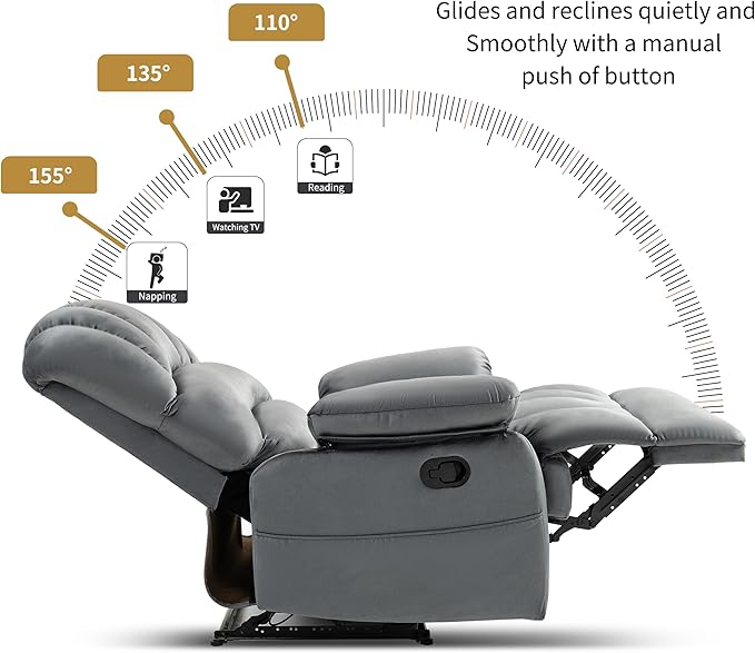 Large Recliner, 23" Wide Seat, A Recliner with Three Position, Recliner Chair Oversized with Two Side Pockets