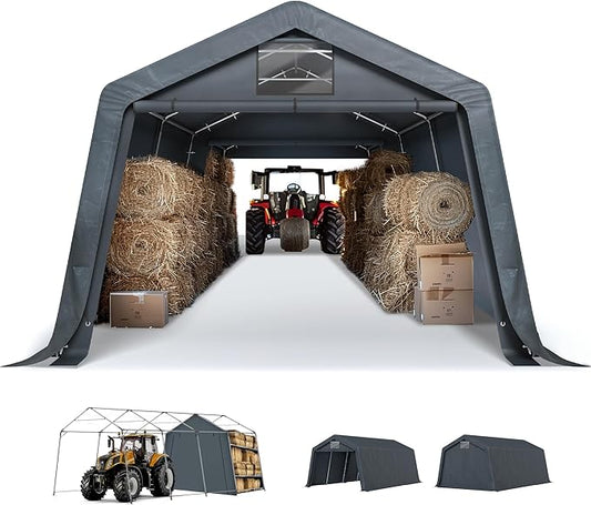 Sophia & William Carport Storage Shed 13x22 ft Portable, Heavy Duty Car Port Canopy Garage Shelter with Sidewalls and Roll Up Doors for Automobile Boat Motorcycle Bike, Gray