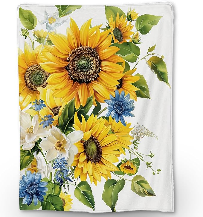 Sunflower Blanket - Ultra Soft, Fluffy, Lightweight Flannel Throw Blankets for Couch, Bed, Travel, Outdoor - Cozy, Fuzzy Home Decor, for Adults Kids Women Girls, All Season 80×60 in
