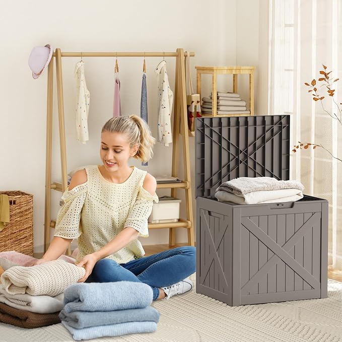 Resin Deck Box - 32 Gallon Lockable Outdoor Storage, Water-Resistant Indoor/Outdoor Bin for Package Delivery, Patio Cushions, Gardening Tools