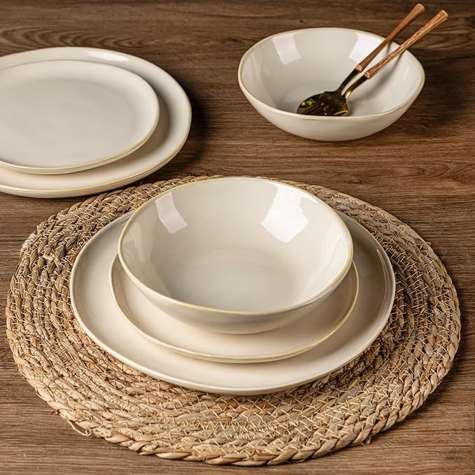 AmorArc Ceramic Dinnerware Sets,Handmade Reactive Glaze Stoneware Plates and Bowls Sets,Highly Scratch Resistant | Dishwasher & Microwave Safe Dishes Set,Service for 4 (12pc)