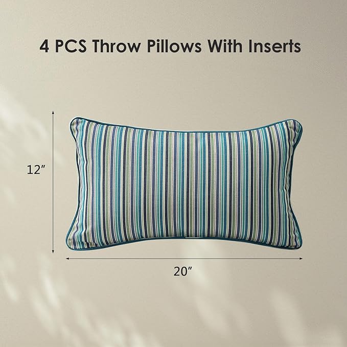 Sunbrella Decorative Outdoor Water Repellent Throw Pillows with Inserts, Set of 4, 20" x12" Pillows for Patio, Backyard, Bed, Couch, and Patio Furniture, Swell Turquoise