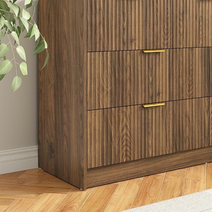 7 Drawers Dresser for Bedroom，55" Wide Fluted Dresser with Deep Drawers, Modern Chest of Drawers, Mid Century Wood TV Stand Storage Organizer for Closet, Living Room, Hallway, Natural