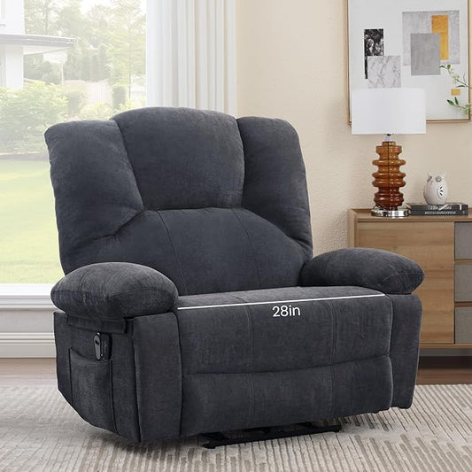 Oversized Power Recliner Chair 350lb with Hidable Cup Holders, Extra Wide Large Big Electric Recliner Chair with Lumbar Support Pillow Nursery Chair Living Room (Power, GREY-6001)