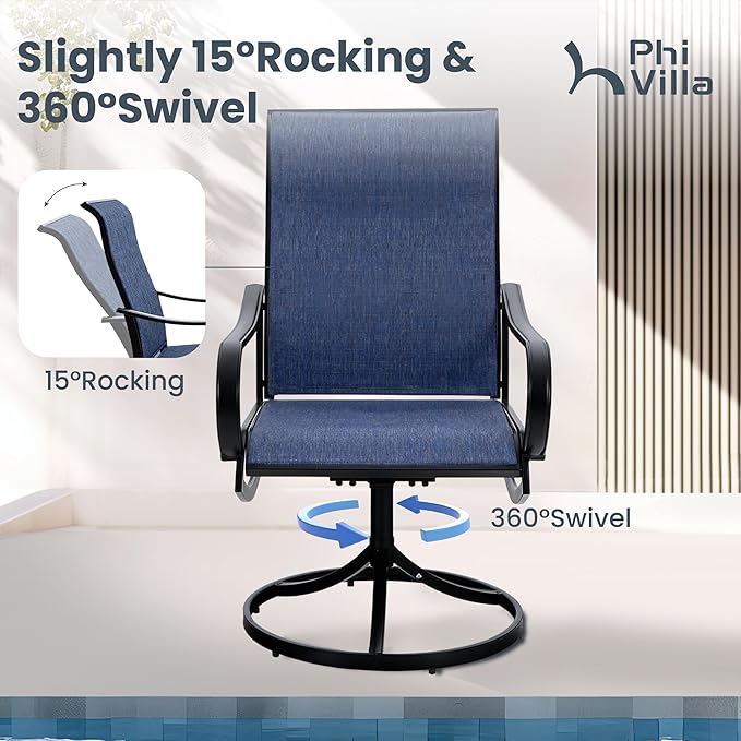 PHI VILLA 9 Piece Outdoor Patio Dining Set, Extendable Large Patio Table and 8 Swivel Dining Chairs, Outdoor Furniture Table and Blue Chairs Set for 6-8 Person